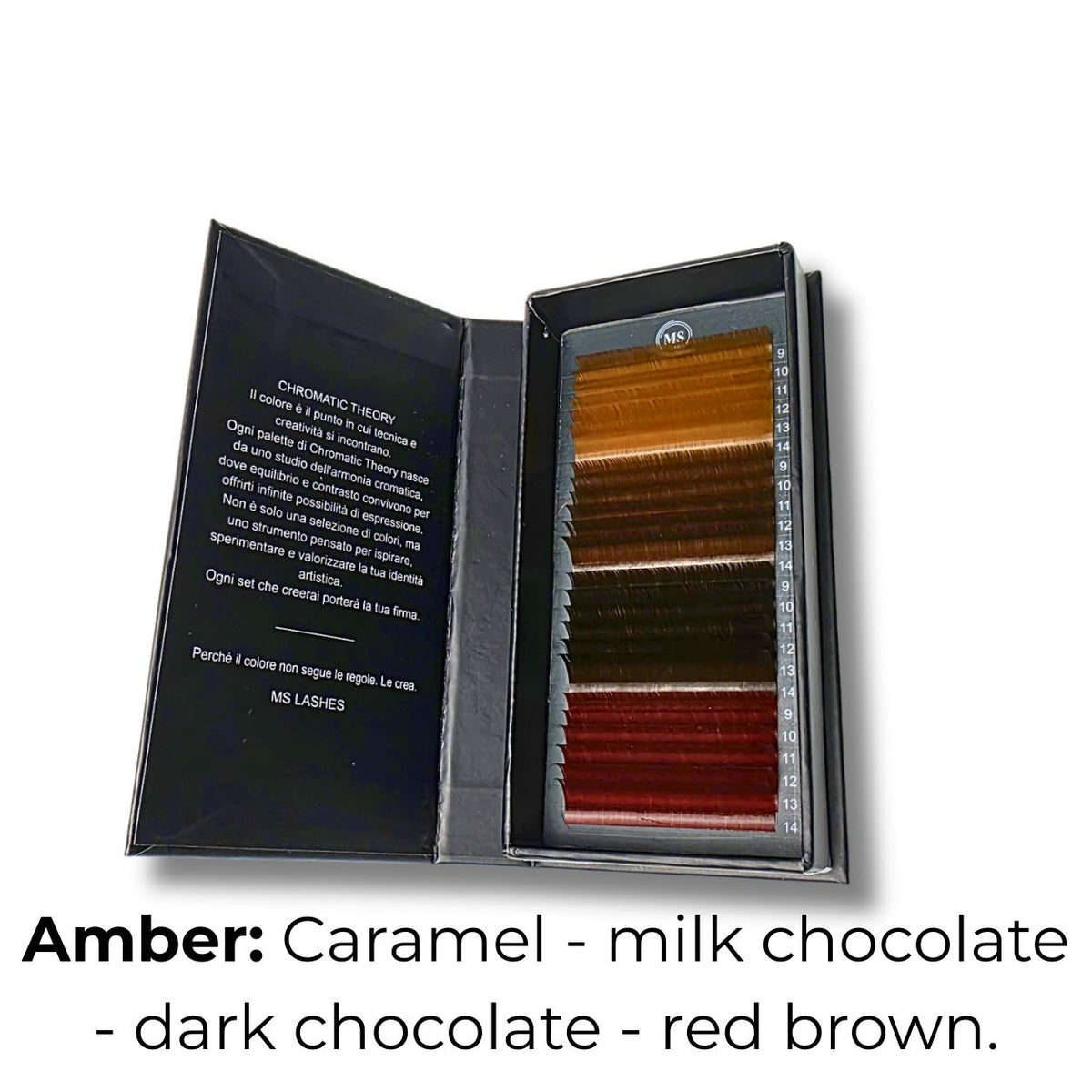 Palette Amber Chromatic Theory MS Lashes: color lashes 0.07 caramel, milk chocolate, dark chocolate e red brown